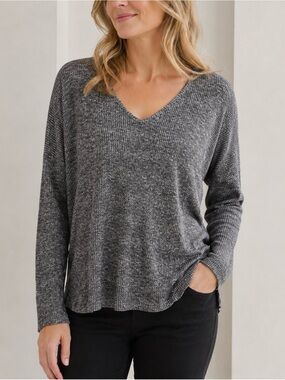 Rag & Bone M Jean Ribbed marled grey V-neck stretch soft basic long sleeve tunic